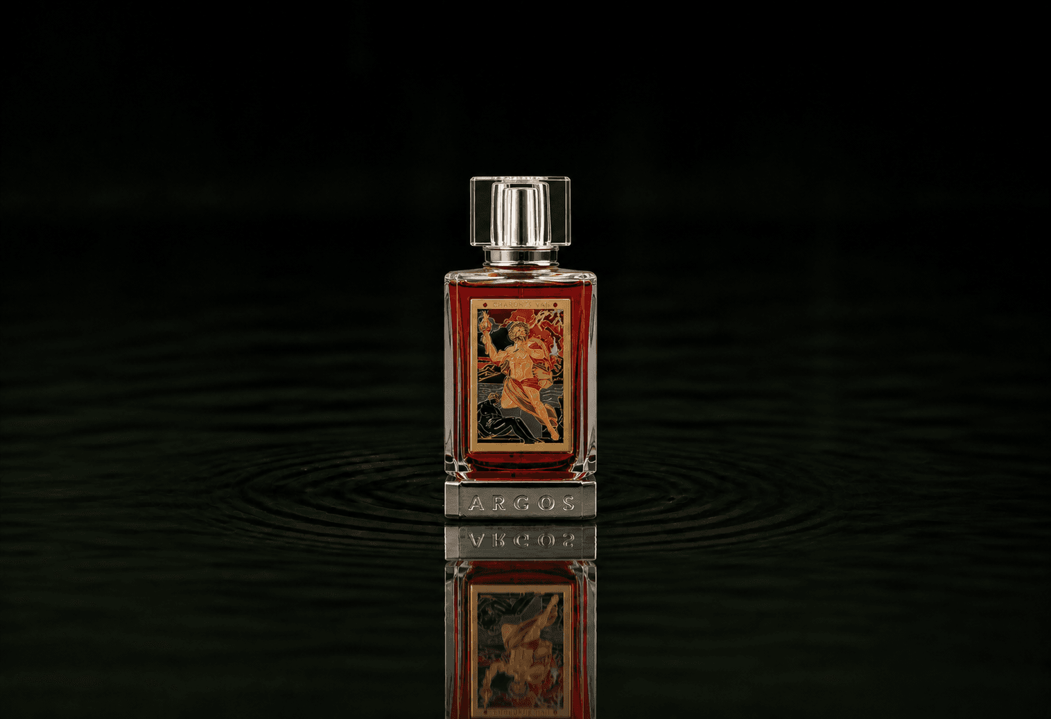 Argos Charon's Vail fragrance bottle floating above dark water