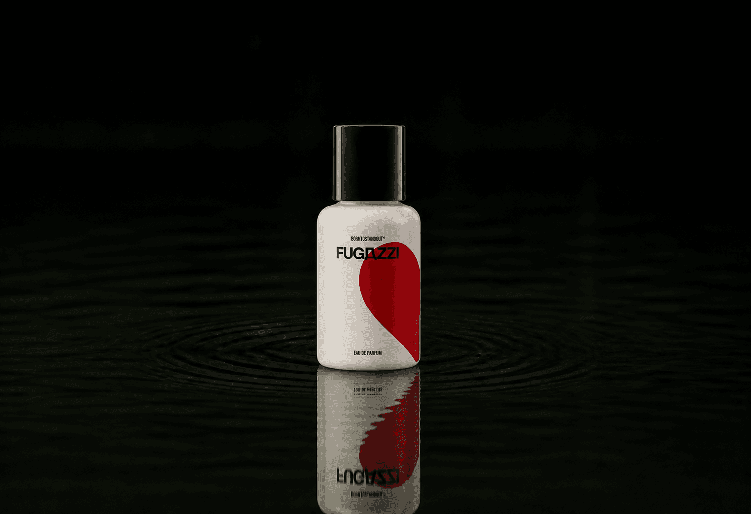 BORNTOSTANDOUT Fugazzi fragrance bottle floating above dark water