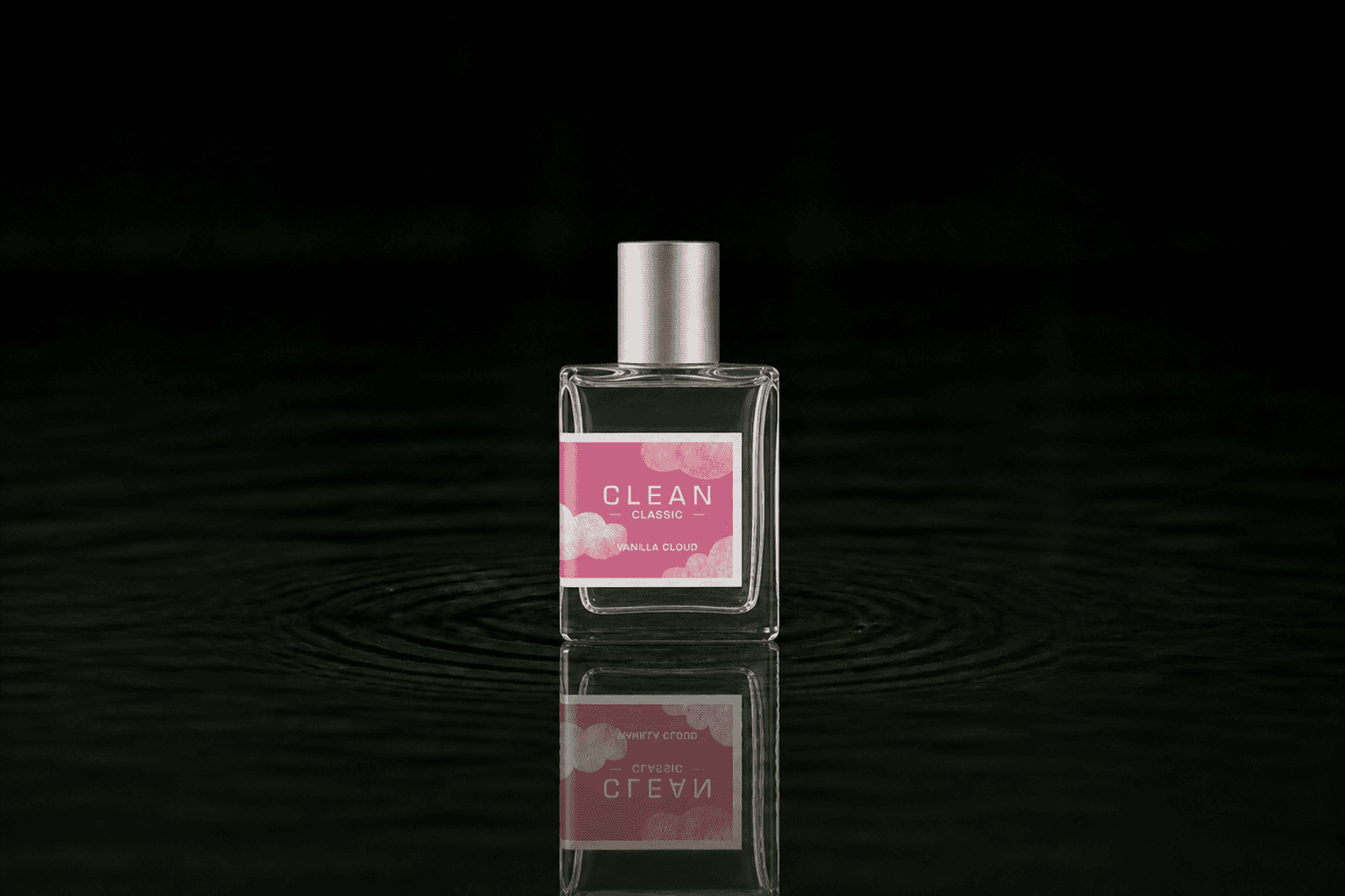 Clean Classic Vanilla Cloud EDP Limited edition fragrance bottle floating above dark water