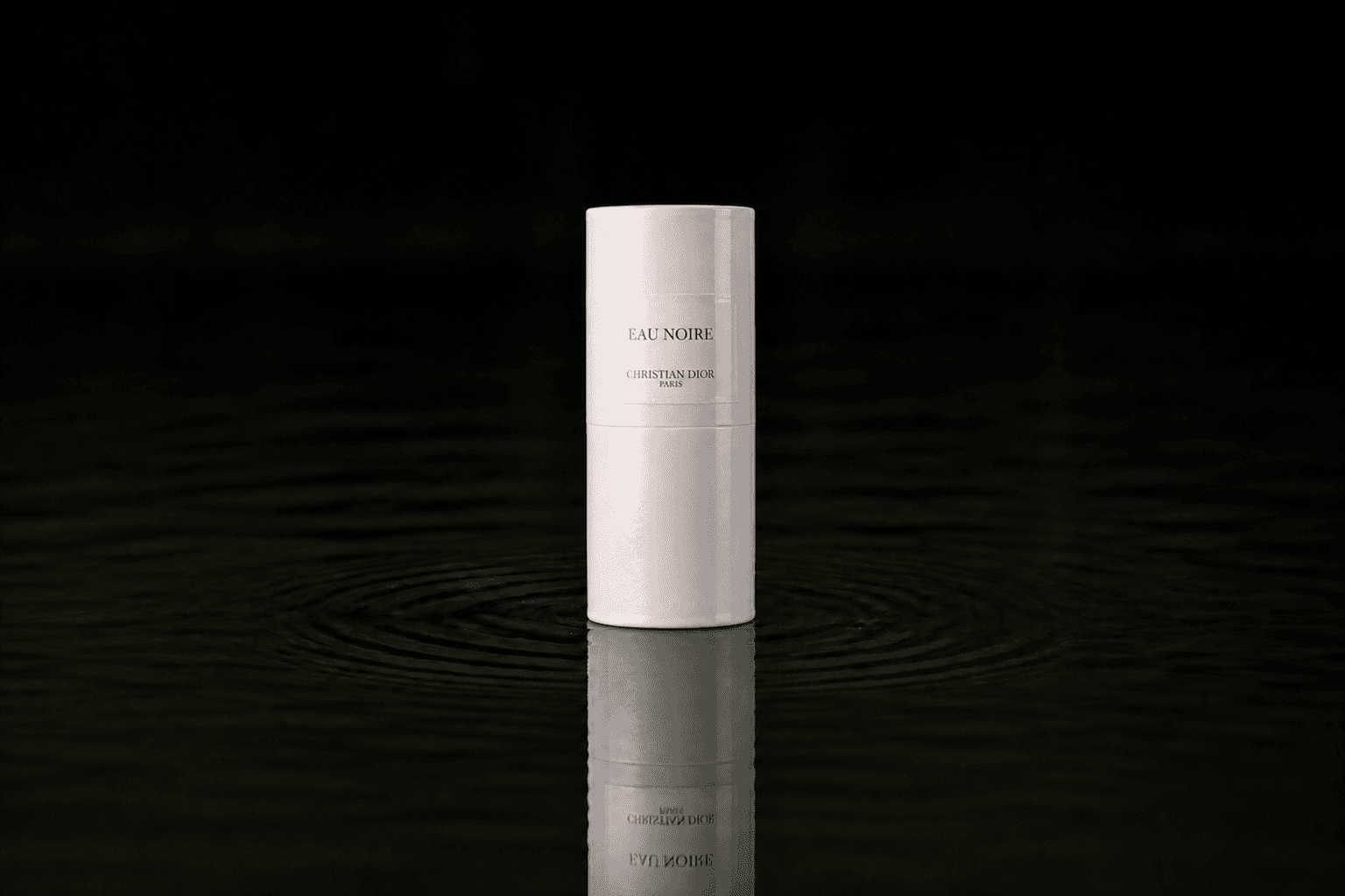 Dior Christian Dior - Eau Noire fragrance bottle floating above dark water