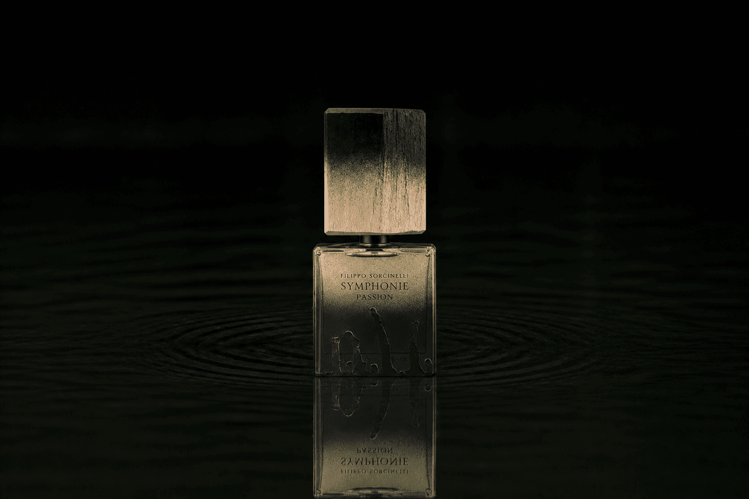 Filippo Sorcinelli Filippo Sorcinelli - Symphonie Passion fragrance bottle floating above dark water