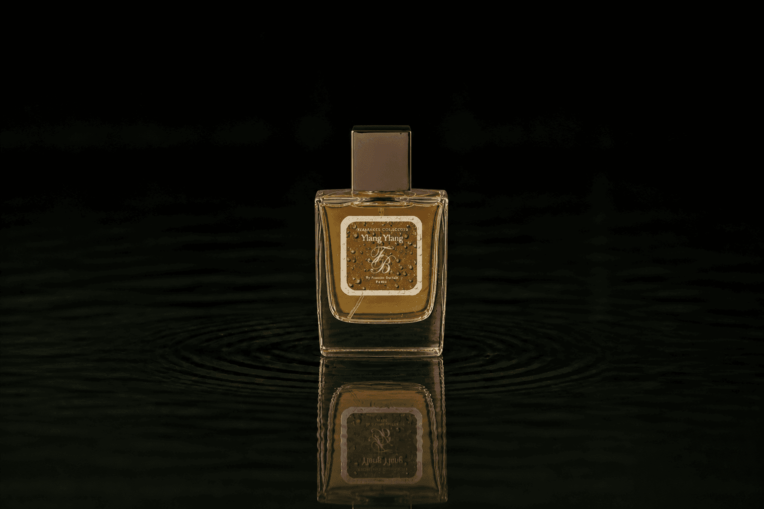 Franck Boclet Chypre fragrance bottle floating above dark water