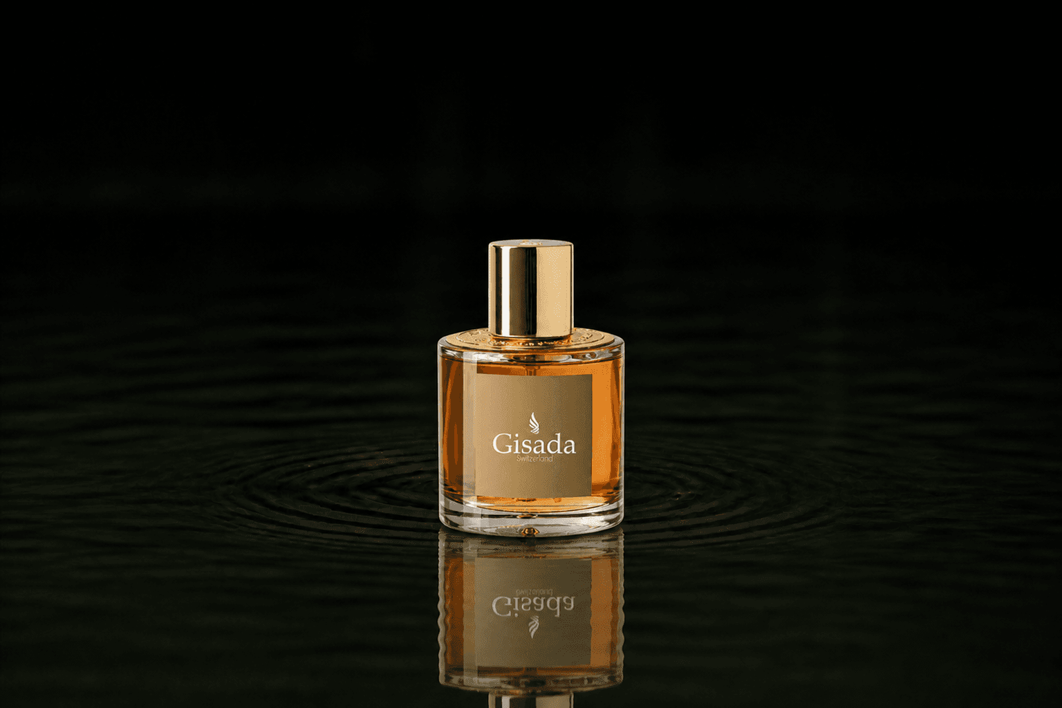 Gisada Ambassador Women fragrance bottle floating above dark water