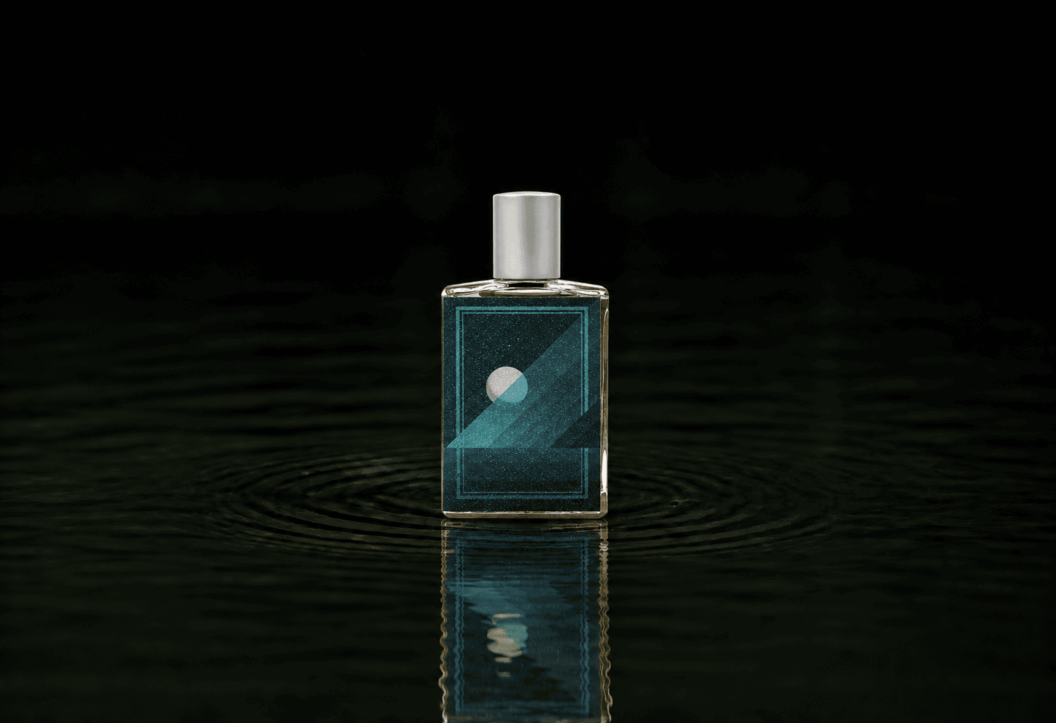 Imaginary Authors Every Storm A Serenade fragrance bottle floating above dark water
