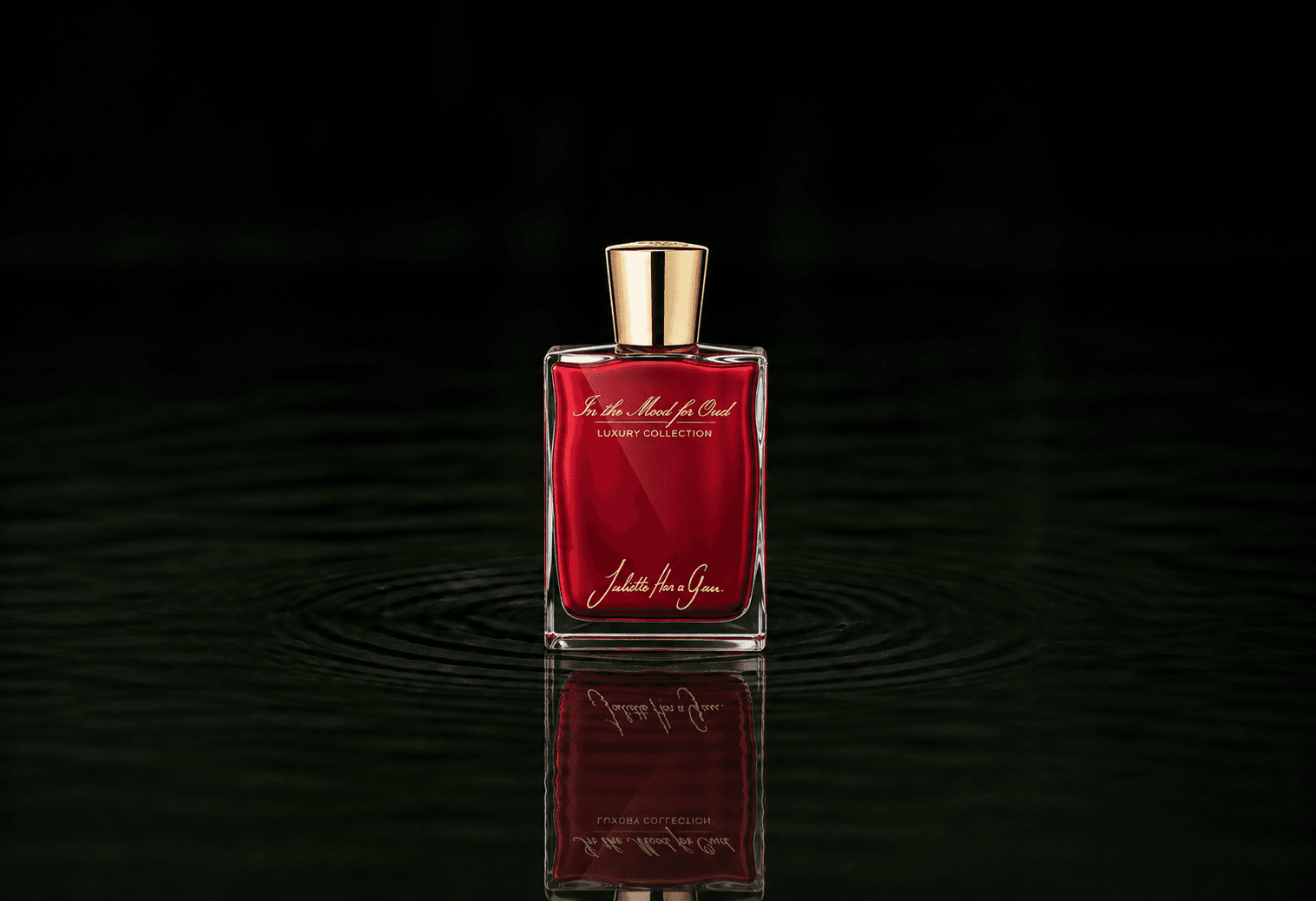 Juliette Has A Gun Julliete Has A Gun - In The Mood For Oud fragrance bottle floating above dark water
