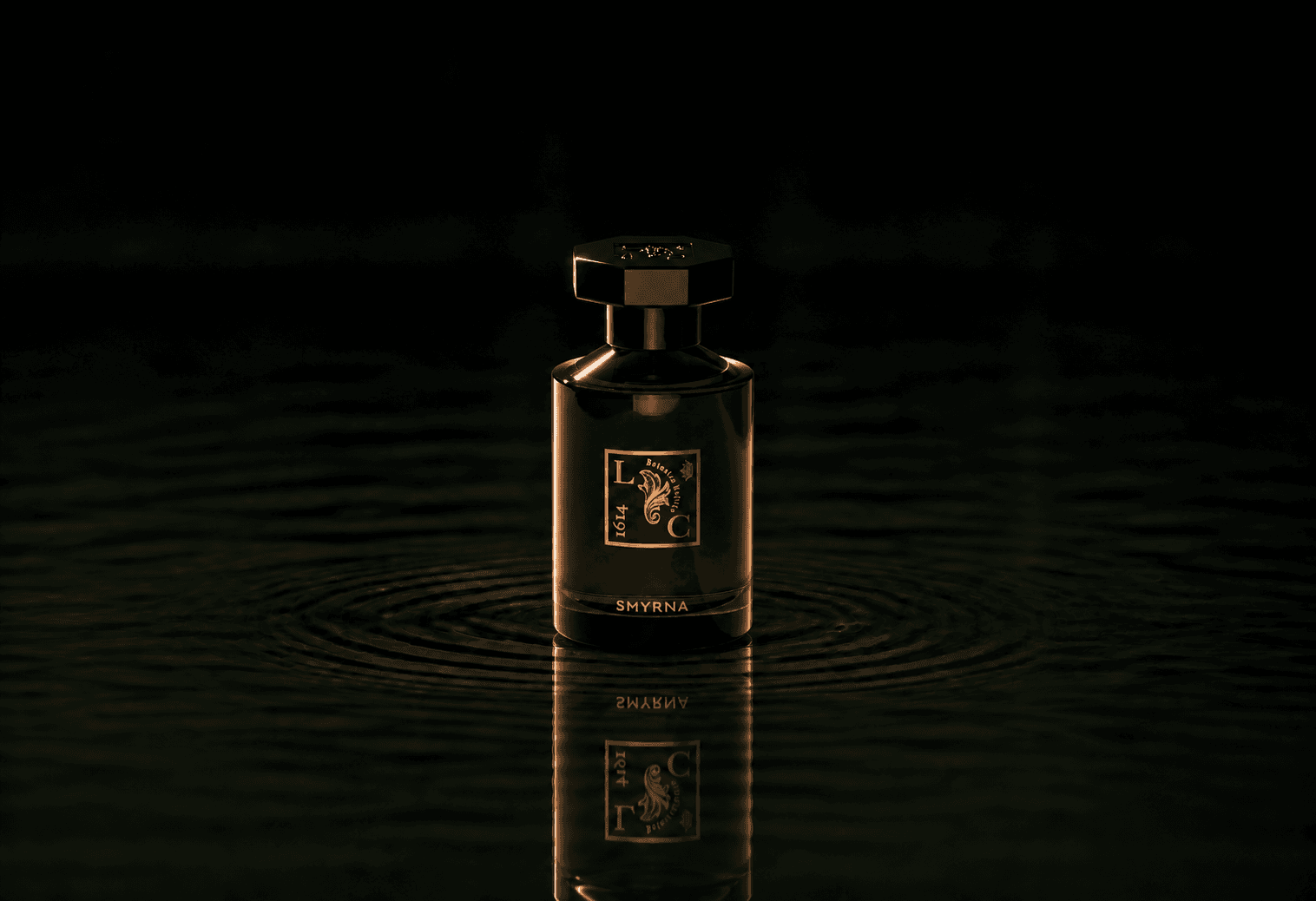 Le Couvent Maison Remarquable Smyrna fragrance bottle floating above dark water