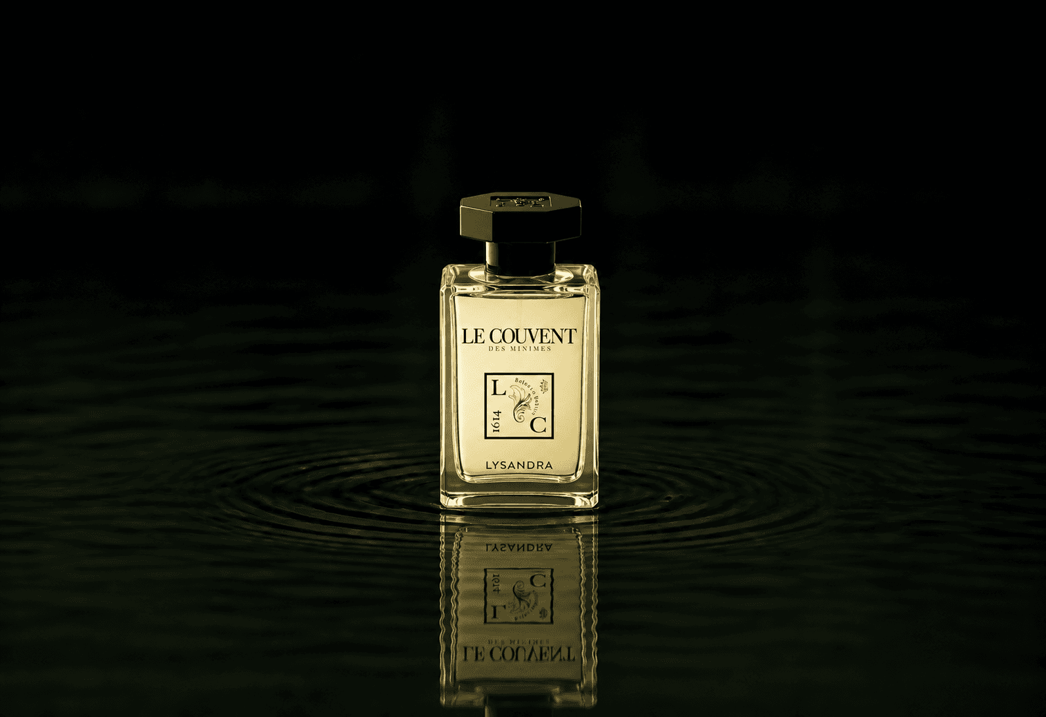 Le Couvent Maison Singulieres Lysandra fragrance bottle floating above dark water
