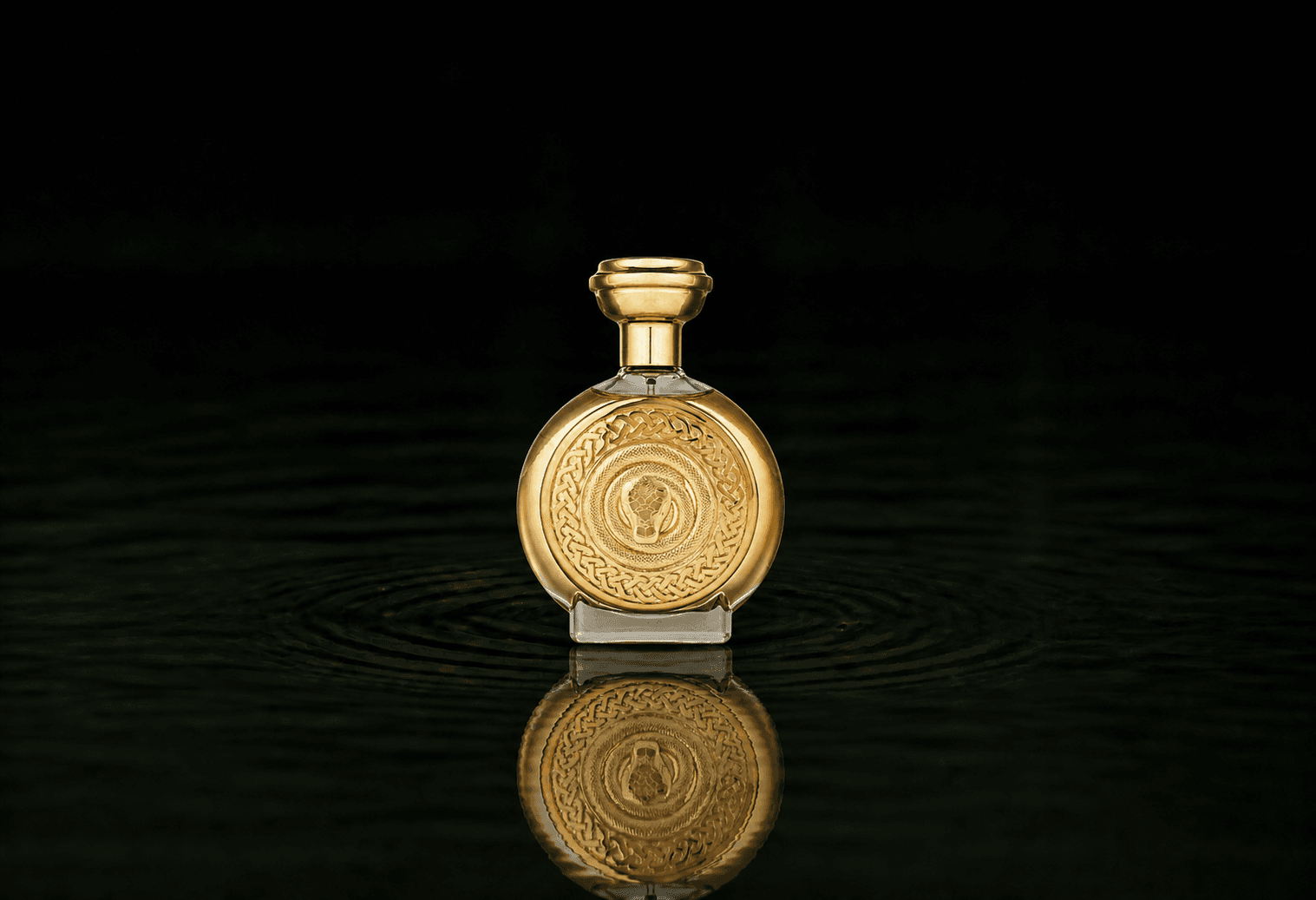 Boadicea The Victorious Opal fragrance bottle floating above dark water