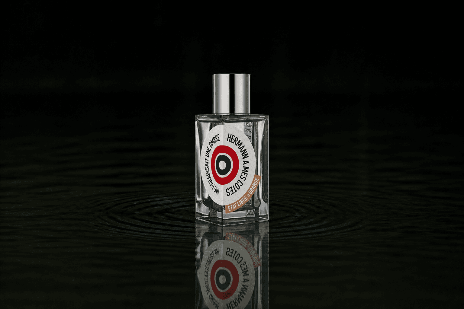 Etat Libre D'Orange Etat Libre D' Orange - Hermann a mes Cotés me Paraissait une Ombre fragrance bottle floating above dark water