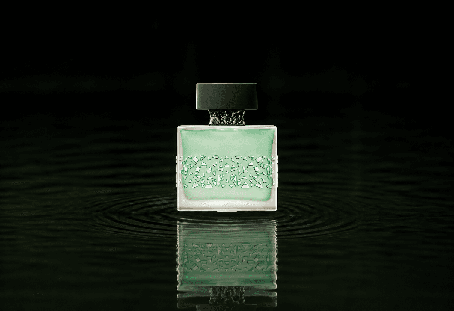 M.Micallef GnTonic fragrance bottle floating above dark water