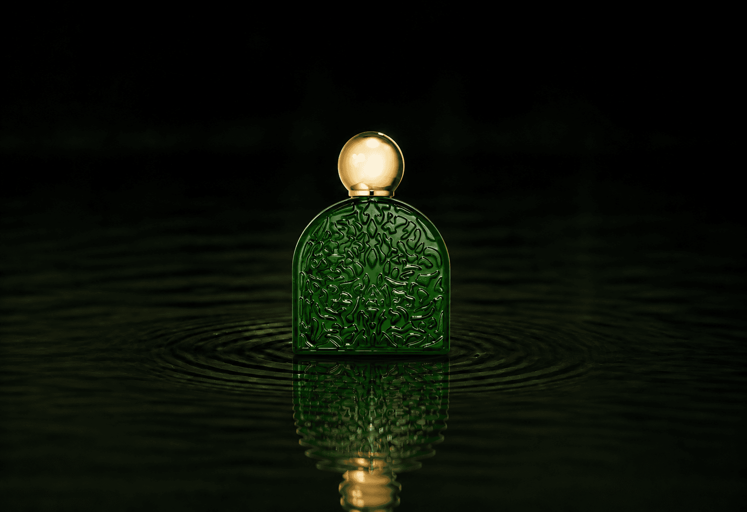 M.Micallef Micallef - Secret Of Love Ma Nature fragrance bottle floating above dark water