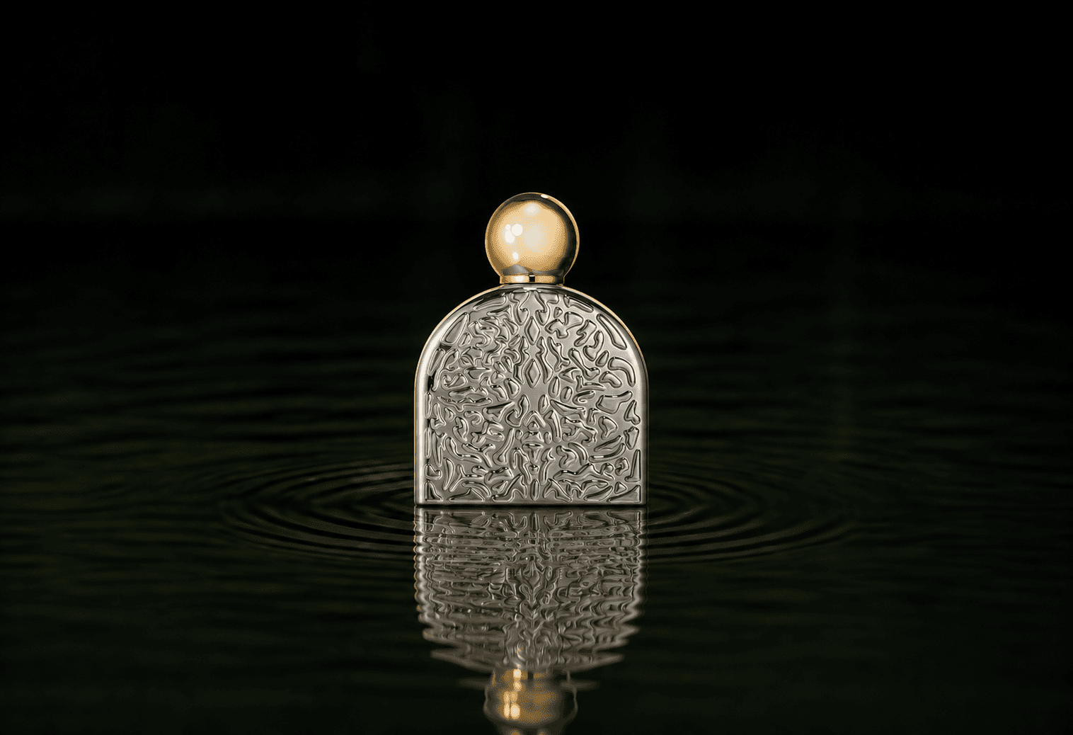 M.Micallef Micallef - Secrets Of Love Sensual fragrance bottle floating above dark water