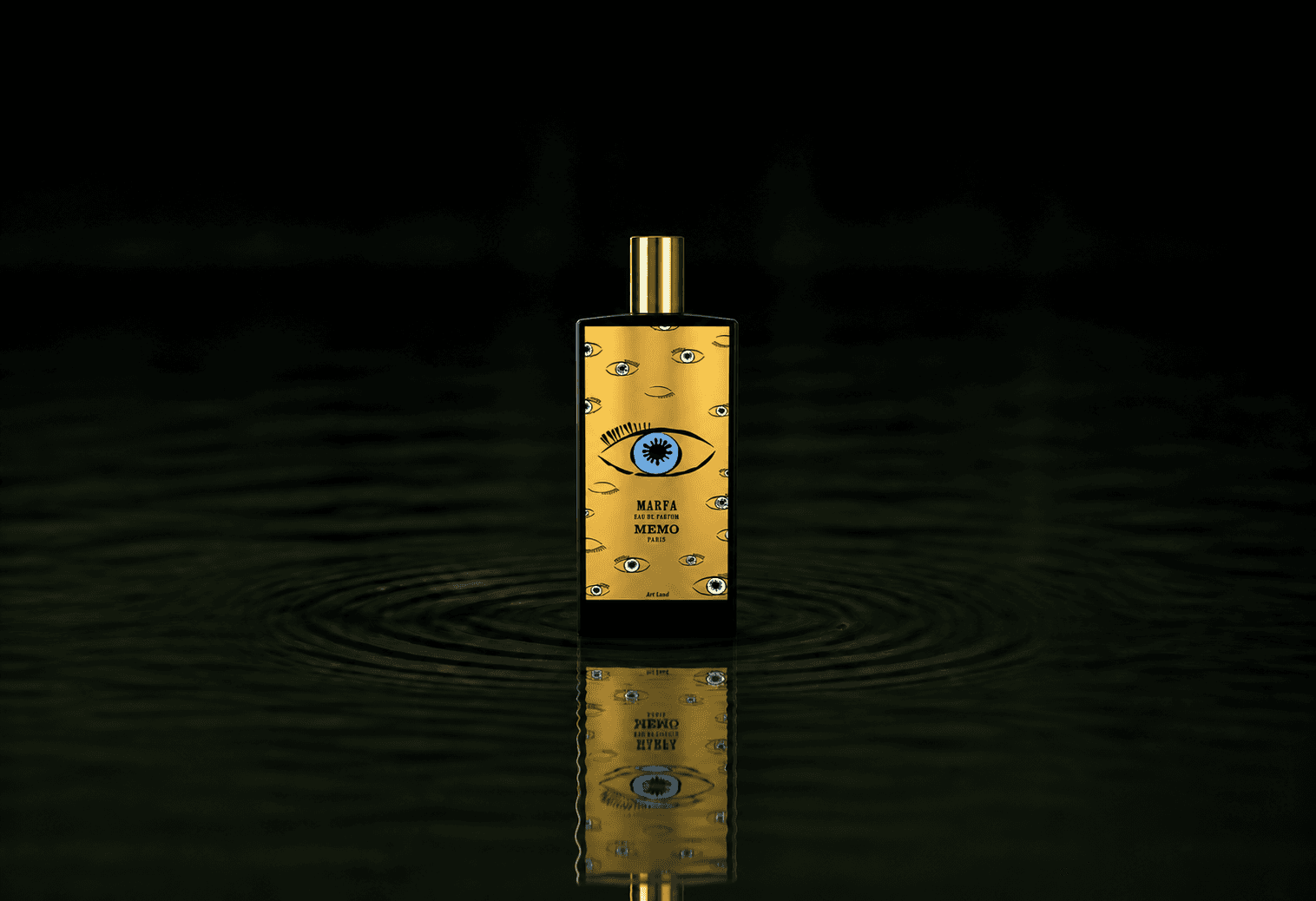 Memo Paris Art Land - Marfa fragrance bottle floating above dark water